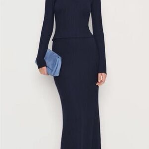 Reformation Navy Ribbed Maxi Skirt